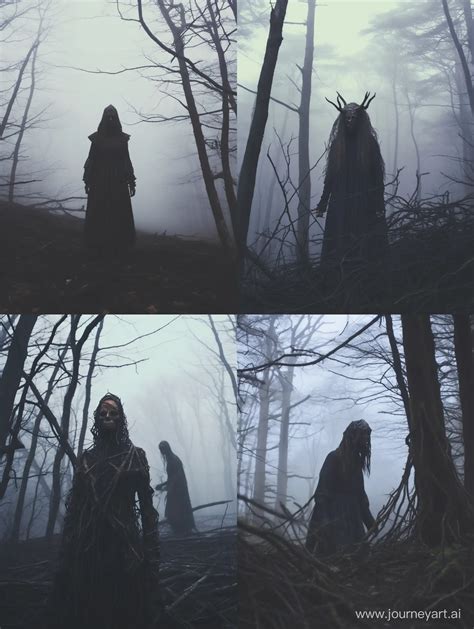 Skeleton witch without a head in the forest